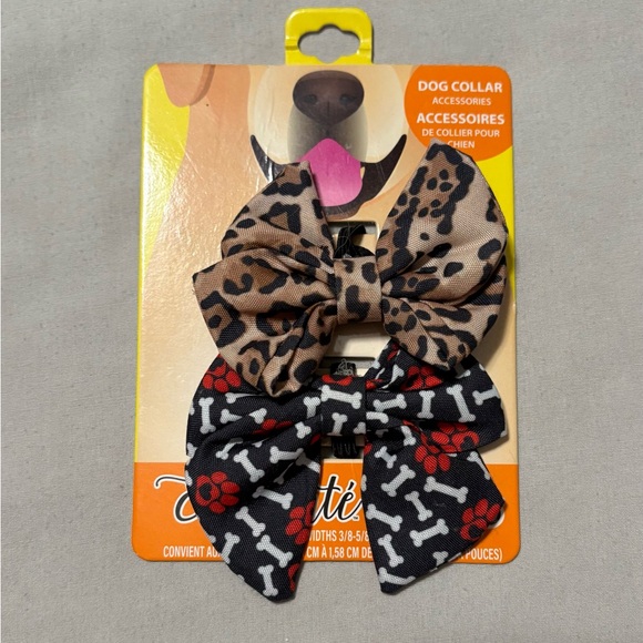 Other - Leopard and Bone Print Dog Collar Bows
